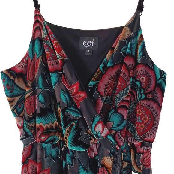 ECI New York Dress Velvet Burnout Size 6 Fringe Midi Boho Rock Fairy Grunge Goth - Picture 4 of 10